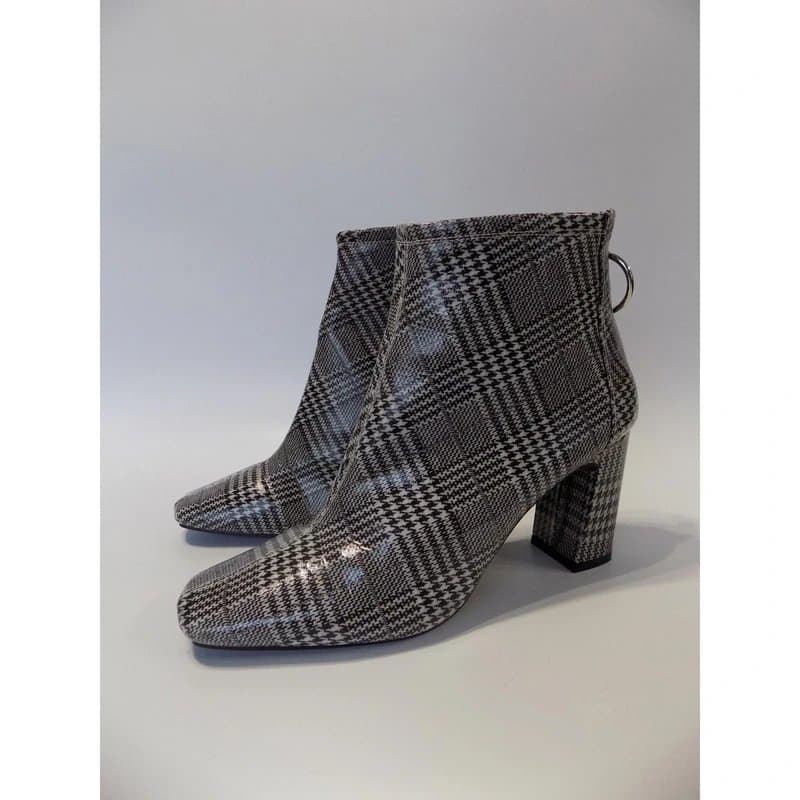 New Look New Look Boots Check Ankle Size 8 EU 41 Womens Block High Heeled Square Toe Zip