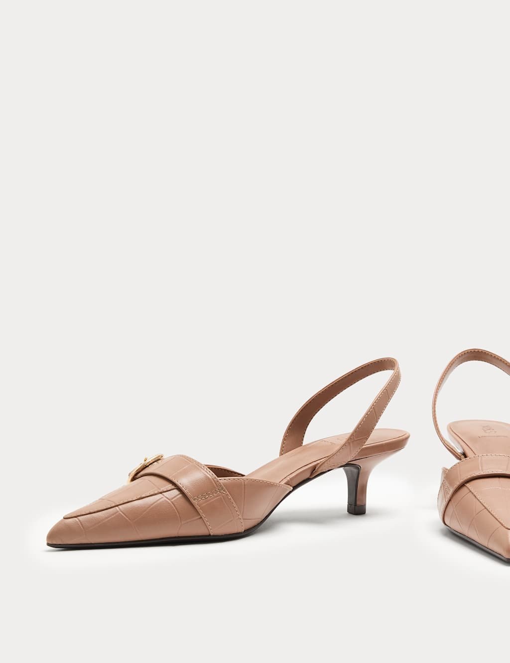 Marks & Spencer M&S Nude Leather Kitten Heel Slingback Shoes