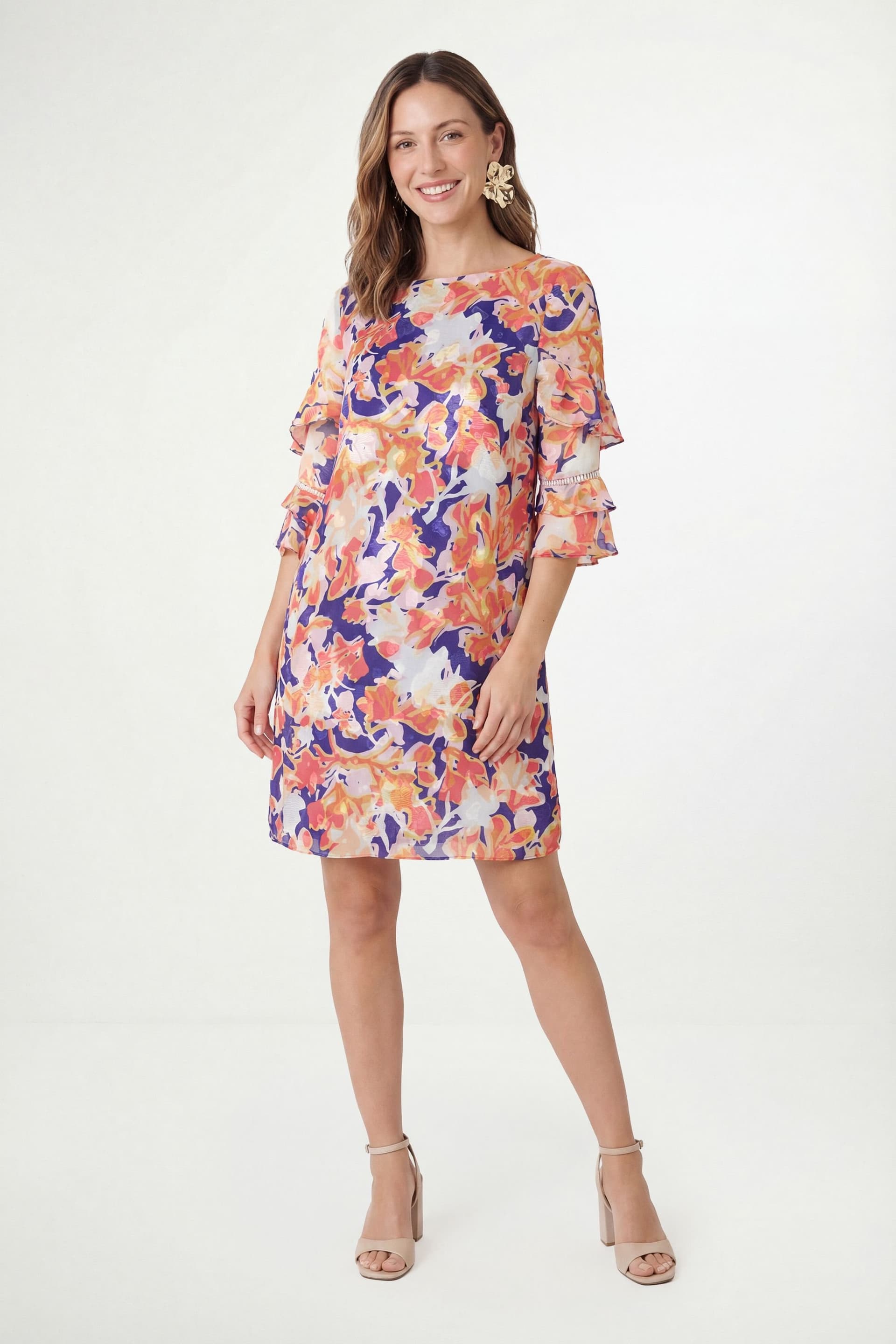 Wallis Wallis Women's Petite Floral Burn Out Ruffle Shift Dress in Navy