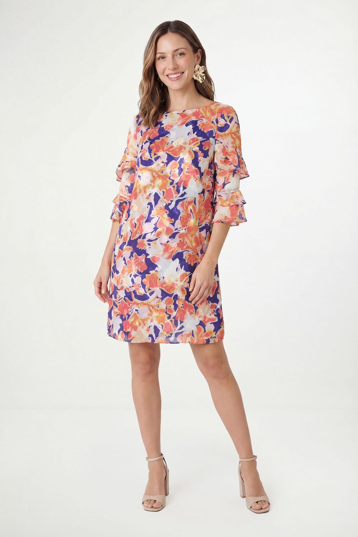 Wallis Wallis Women's Petite Floral Burn Out Ruffle Shift Dress in Navy - 1