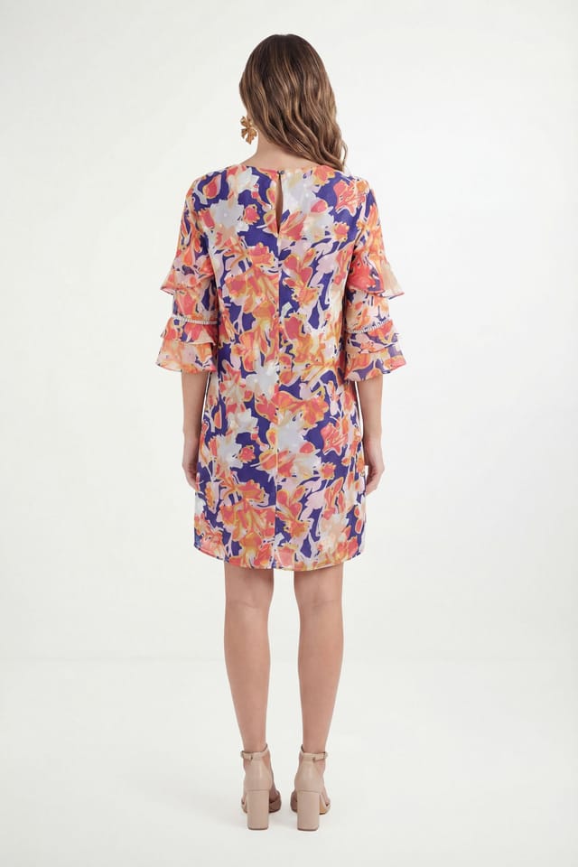 Wallis Wallis Women's Petite Floral Burn Out Ruffle Shift Dress in Navy - 3