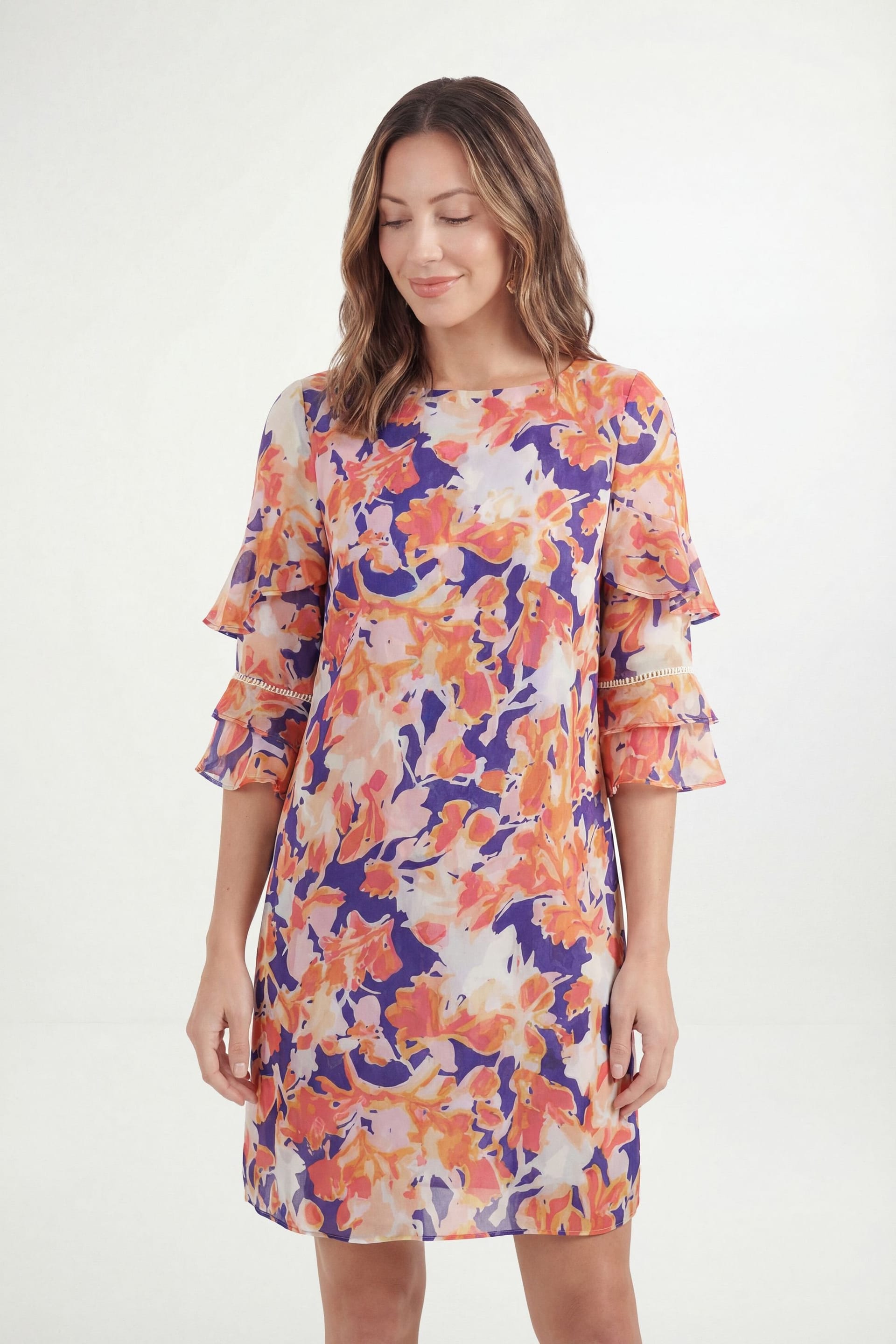 Wallis Wallis Women's Petite Floral Burn Out Ruffle Shift Dress in Navy - 4