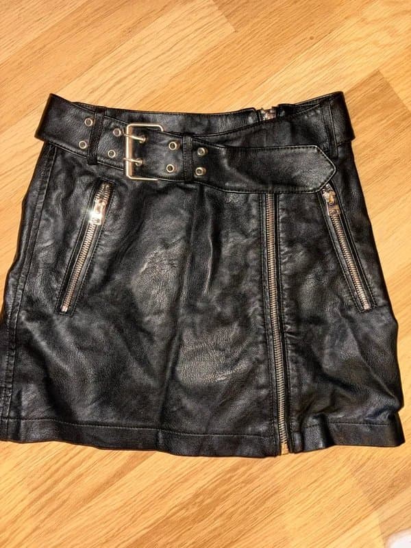 Topshop topshop petite black mini leather biker skirt with belt