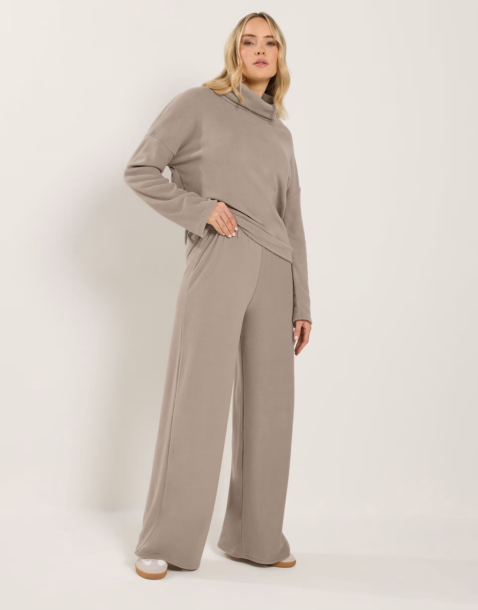 ASOS Long Tall Sally Ribbed wide leg trousers in natural