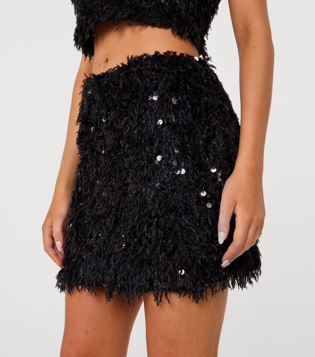 Pink Vanilla Women's Black Feather Sequin Skirt Pink Vanilla New Look - 3