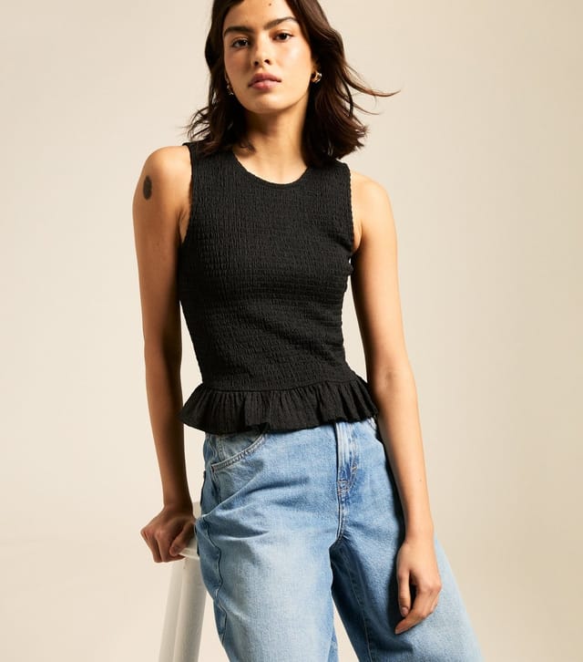 New Look Women's Black Shirred Peplum Hem Top New Look - 2