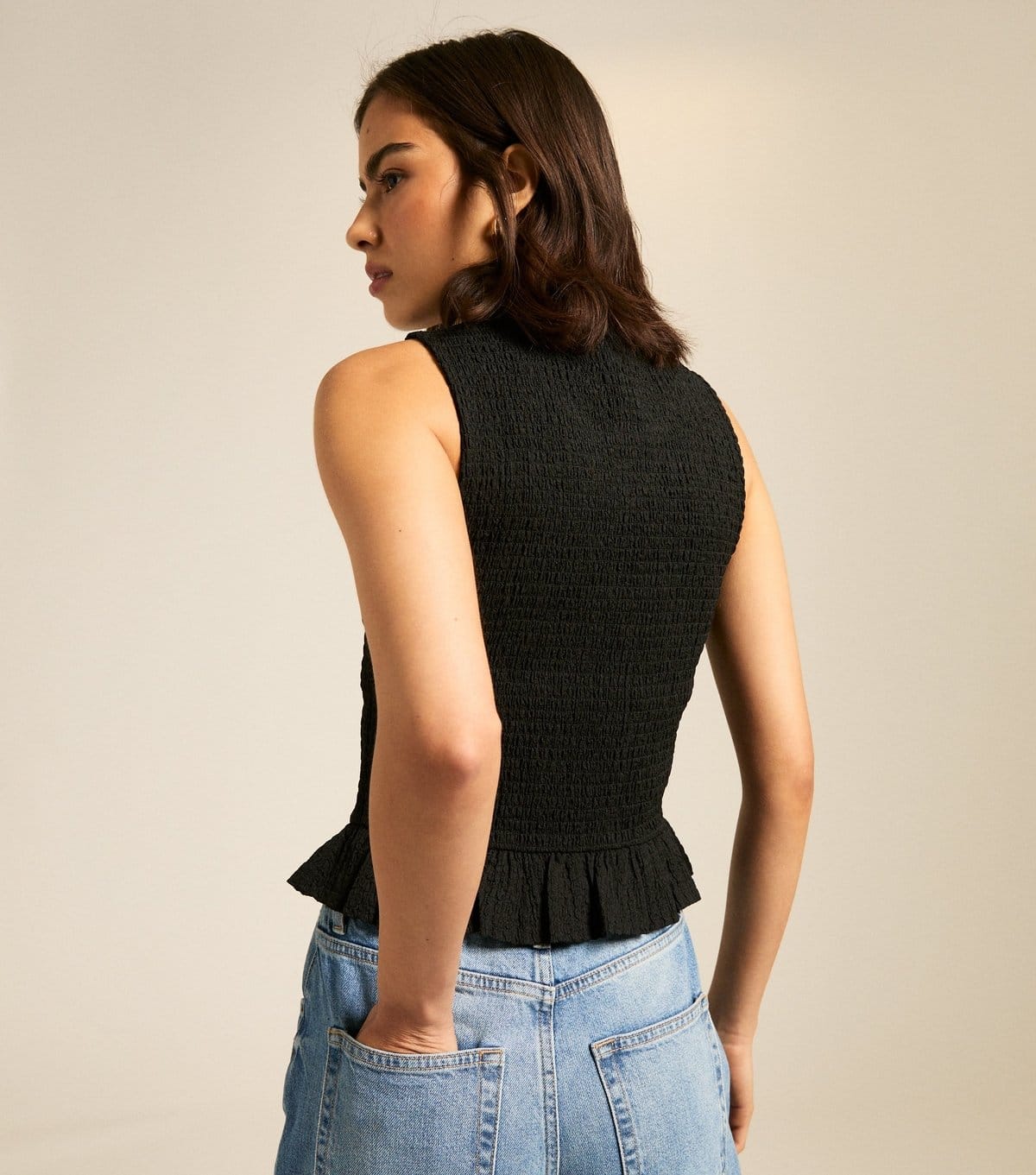 New Look Women's Black Shirred Peplum Hem Top New Look - 4