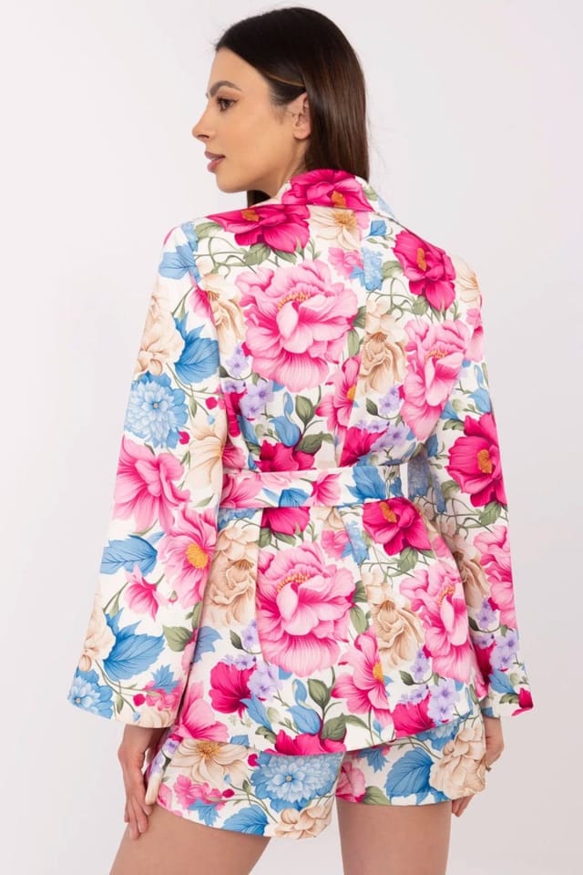Love Lace Love Lace Women's Floral Blazer & Tie Belt Shorts Set in Pink - 3