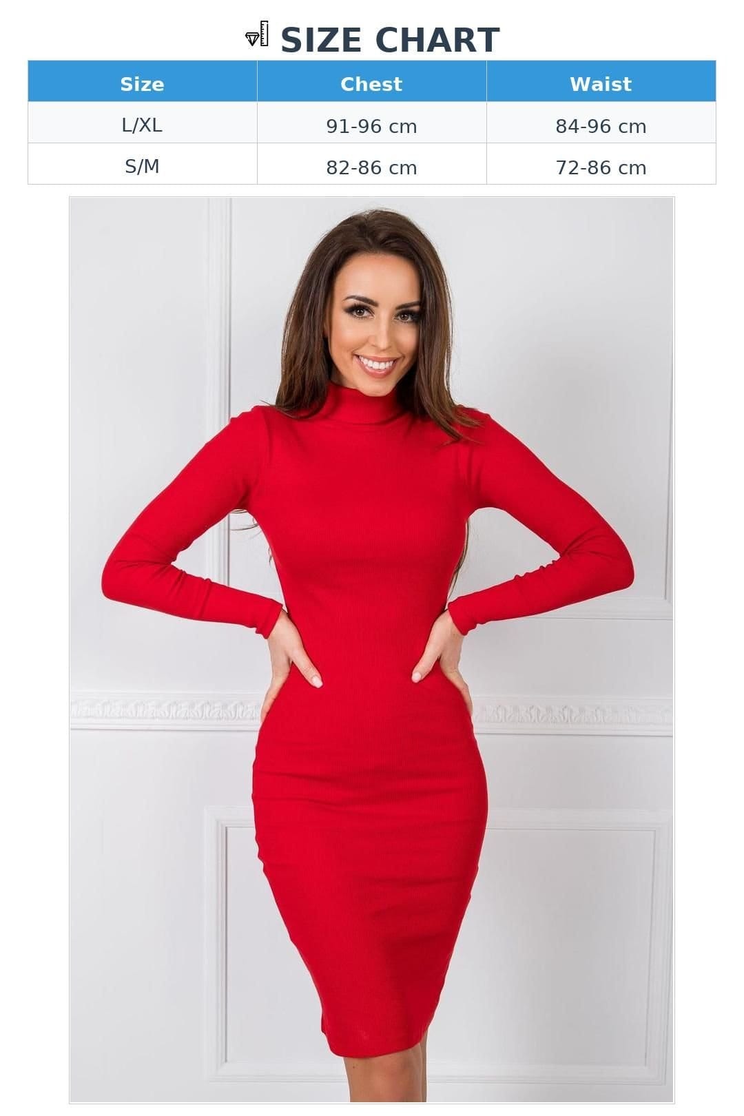 Love Lace Love Lace Women's Fitted Turtleneck Long Sleeve Day Dress in Red - 4