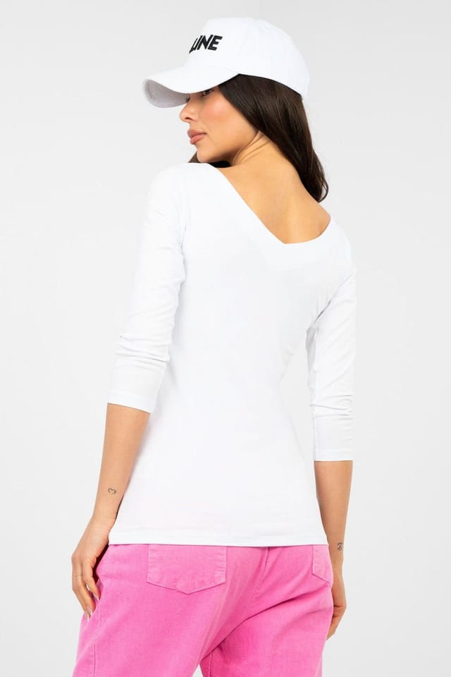 Love Lace Love Lace Women's Fitted Cotton Elastane V Neck Blouse Style 224750 in White - 3