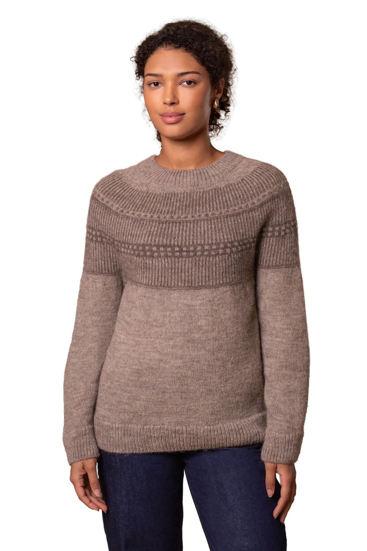 Celtic & Co Celtic & Co Women's British Wool Yoke Pattern Sweater in Taupe