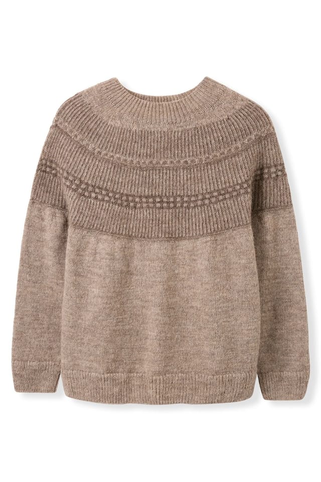 Celtic & Co Celtic & Co Women's British Wool Yoke Pattern Sweater in Taupe - 2