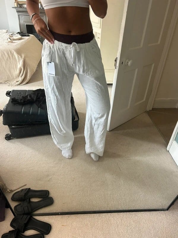 Bershka White linen trousers - 1