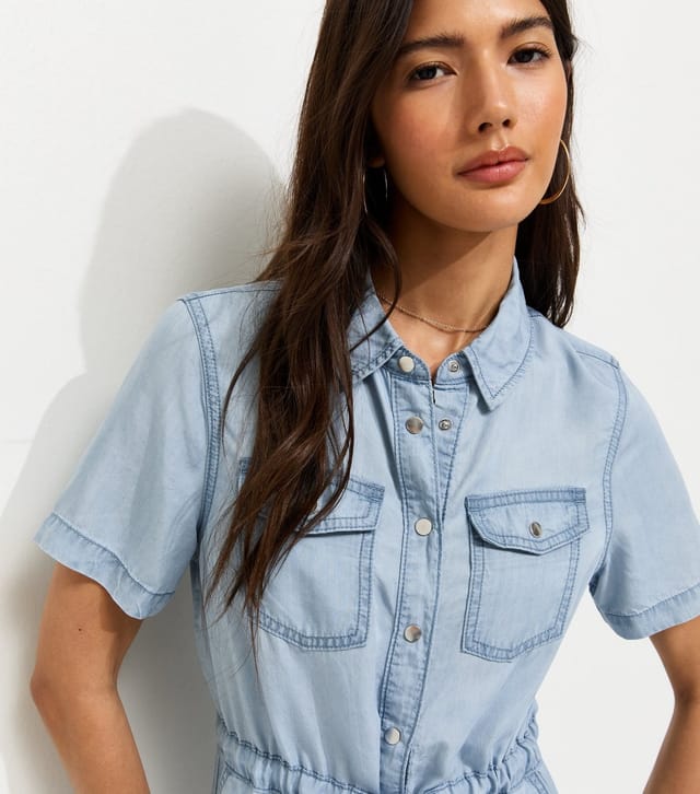 New Look Women's Light Blue Lightweight Denim Shirt A line Mini Dress New Look - 2