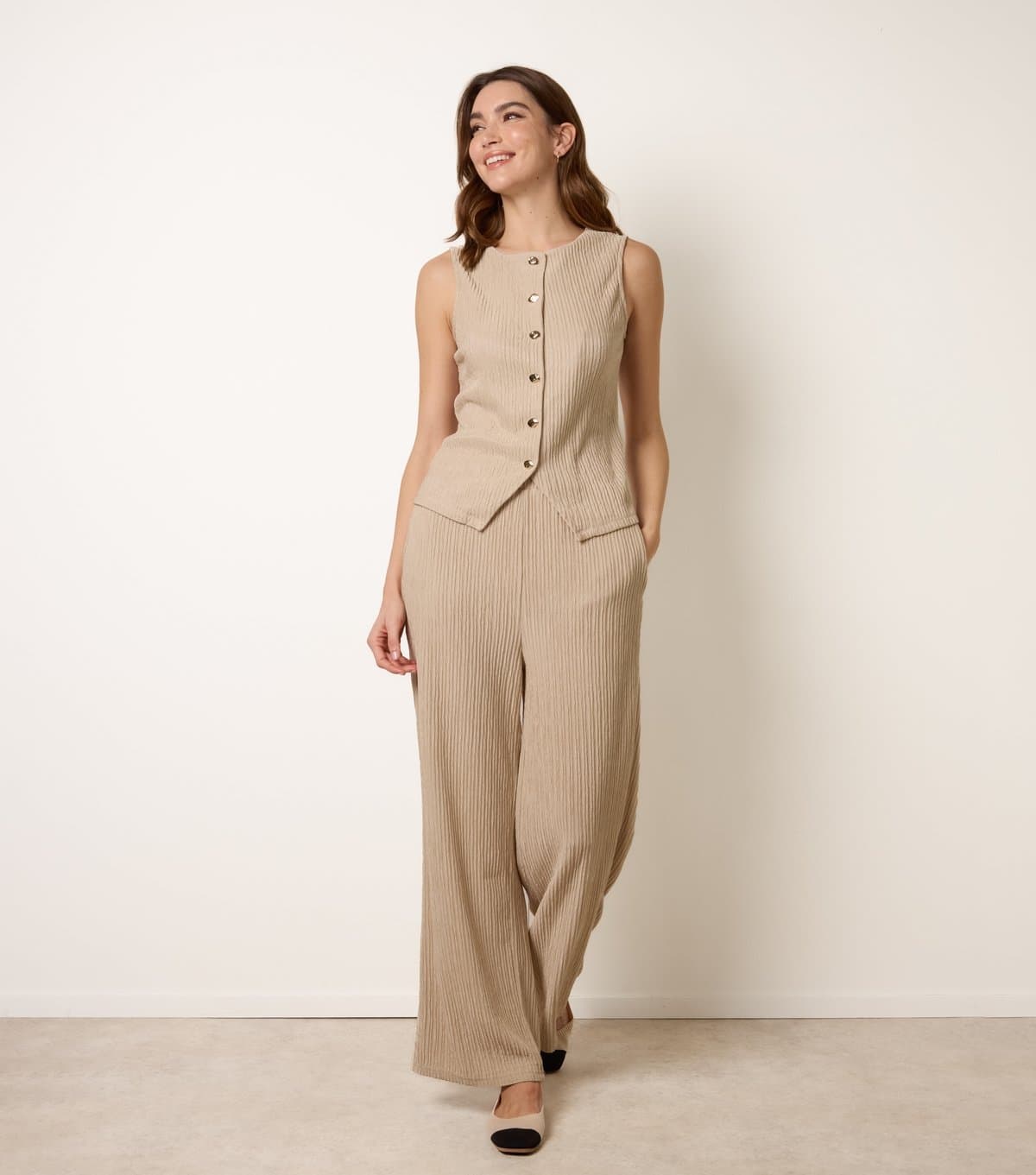 Blue Vanilla Women's Stone Textured Trousers Blue Vanilla New Look