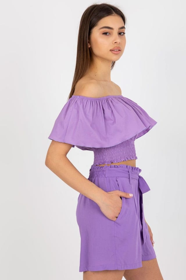 Love Lace Love Lace Women's Boho Off-Shoulder Ruffle Cotton Blouse in Violet - 2