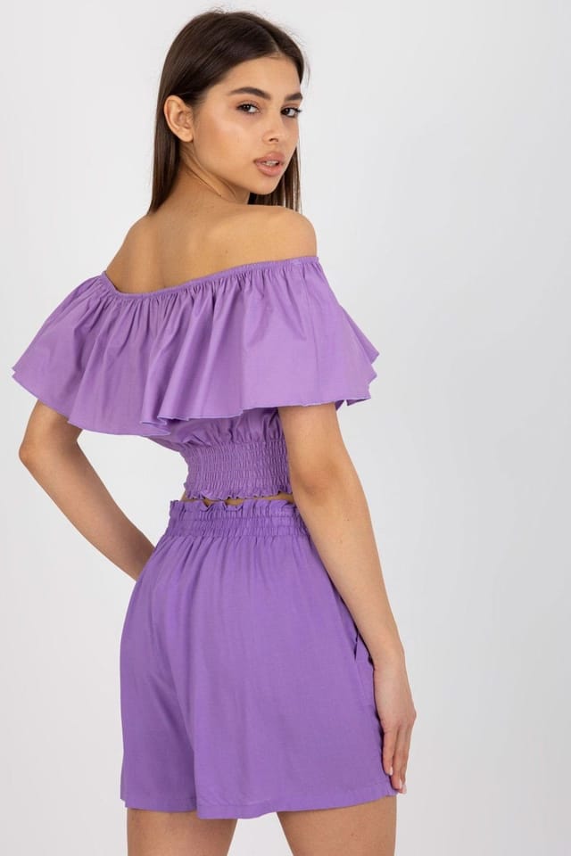 Love Lace Love Lace Women's Boho Off-Shoulder Ruffle Cotton Blouse in Violet - 3
