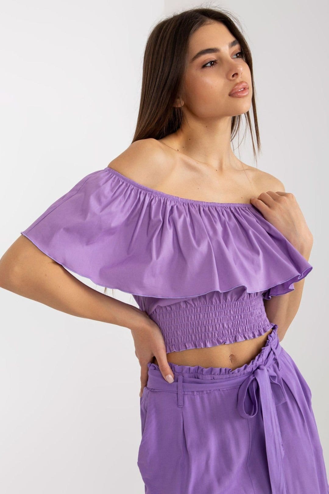 Love Lace Love Lace Women's Boho Off-Shoulder Ruffle Cotton Blouse in Violet - 4