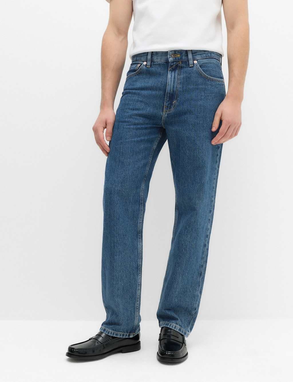 Marks & Spencer M&S Authentic Relaxed Straight Fit Rigid Jeans Medium Blue