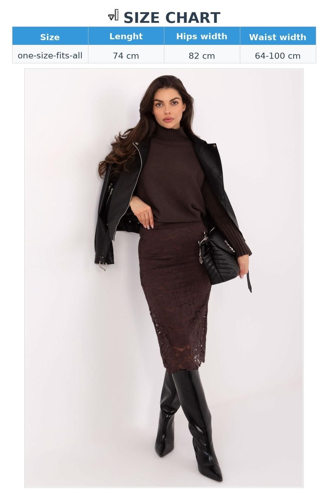 Love Lace Love Lace Women's Elegant Elastic Waist Lace Midi Skirt in Brown - 4