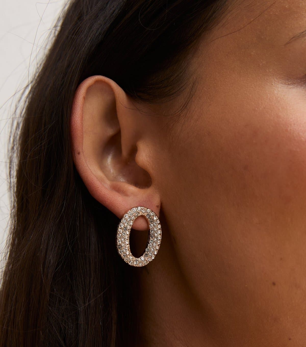 New Look Gold Tone Diamanté Oval Stud Earrings New Look