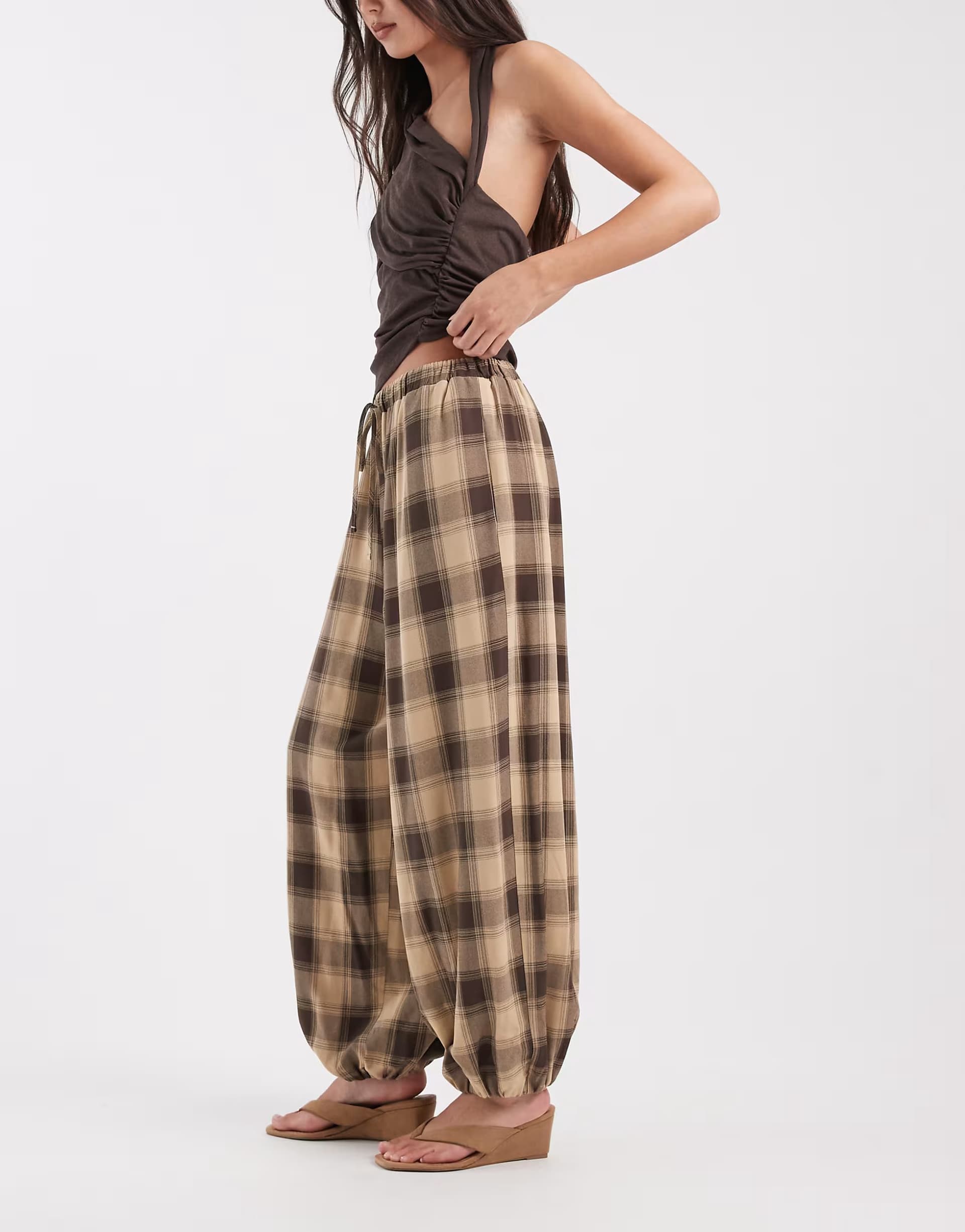 ASOS ASOS DESIGN balloon trouser in cream check
