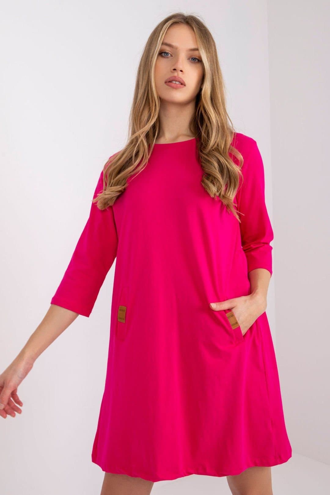 Love Lace Love Lace Women's Loose Fit 3/4 Sleeve Dress Front Pockets in Pink