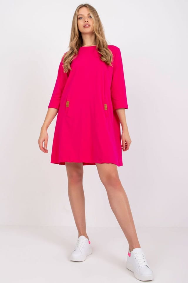 Love Lace Love Lace Women's Loose Fit 3/4 Sleeve Dress Front Pockets in Pink - 2