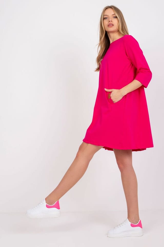 Love Lace Love Lace Women's Loose Fit 3/4 Sleeve Dress Front Pockets in Pink - 3