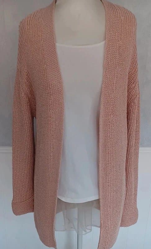 Sosandar Sosandar Pink Open Front Knit Cardigan | Soft Lightweight | Size S UK 8–10
