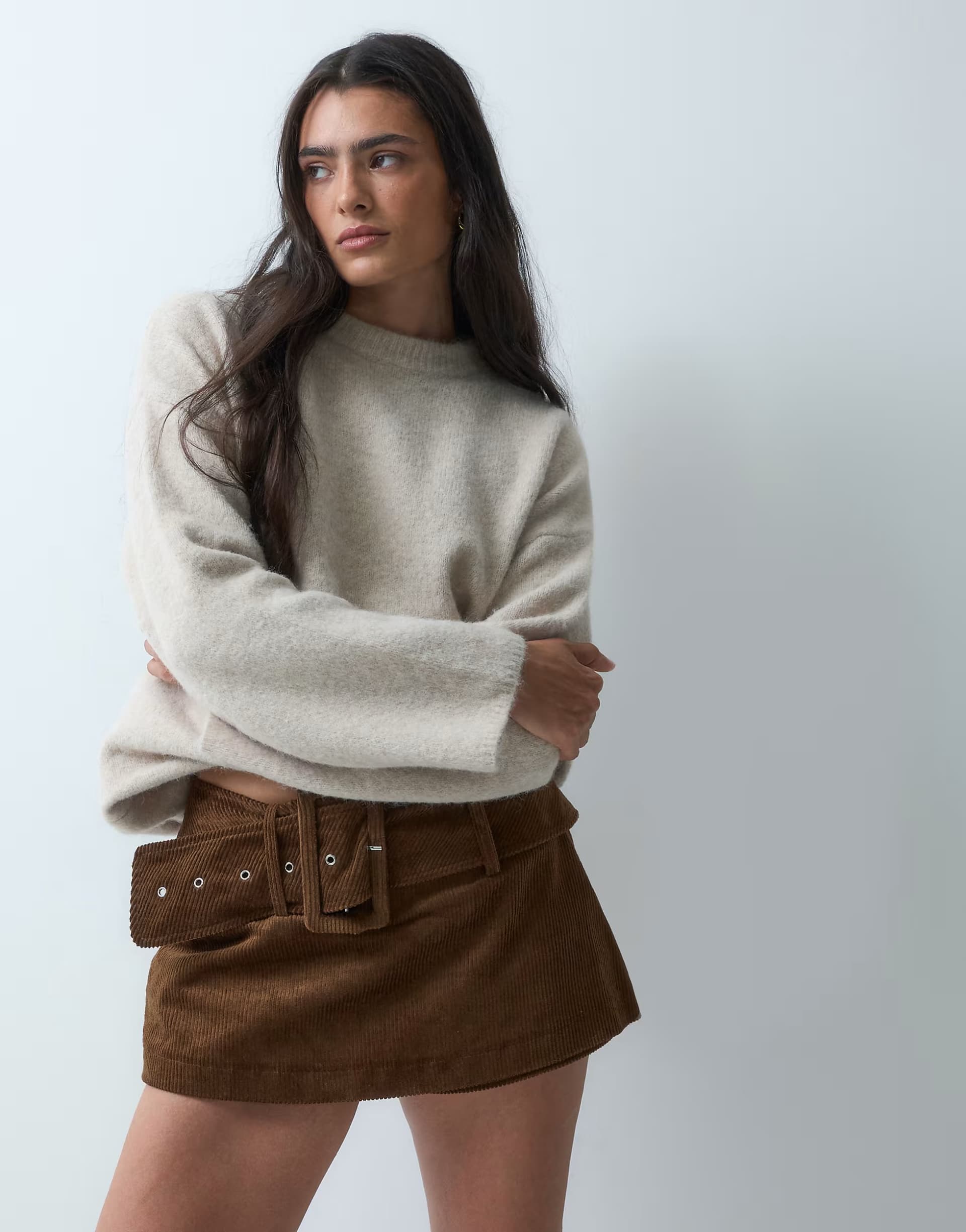 ASOS Neon Rose belted cord skort in brown