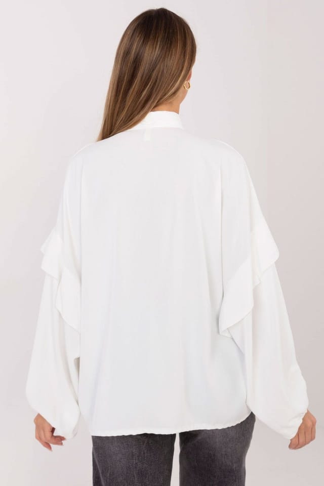 Love Lace Love Lace Women's Long Sleeve Collarless Tie Neck Shirt in White - 3