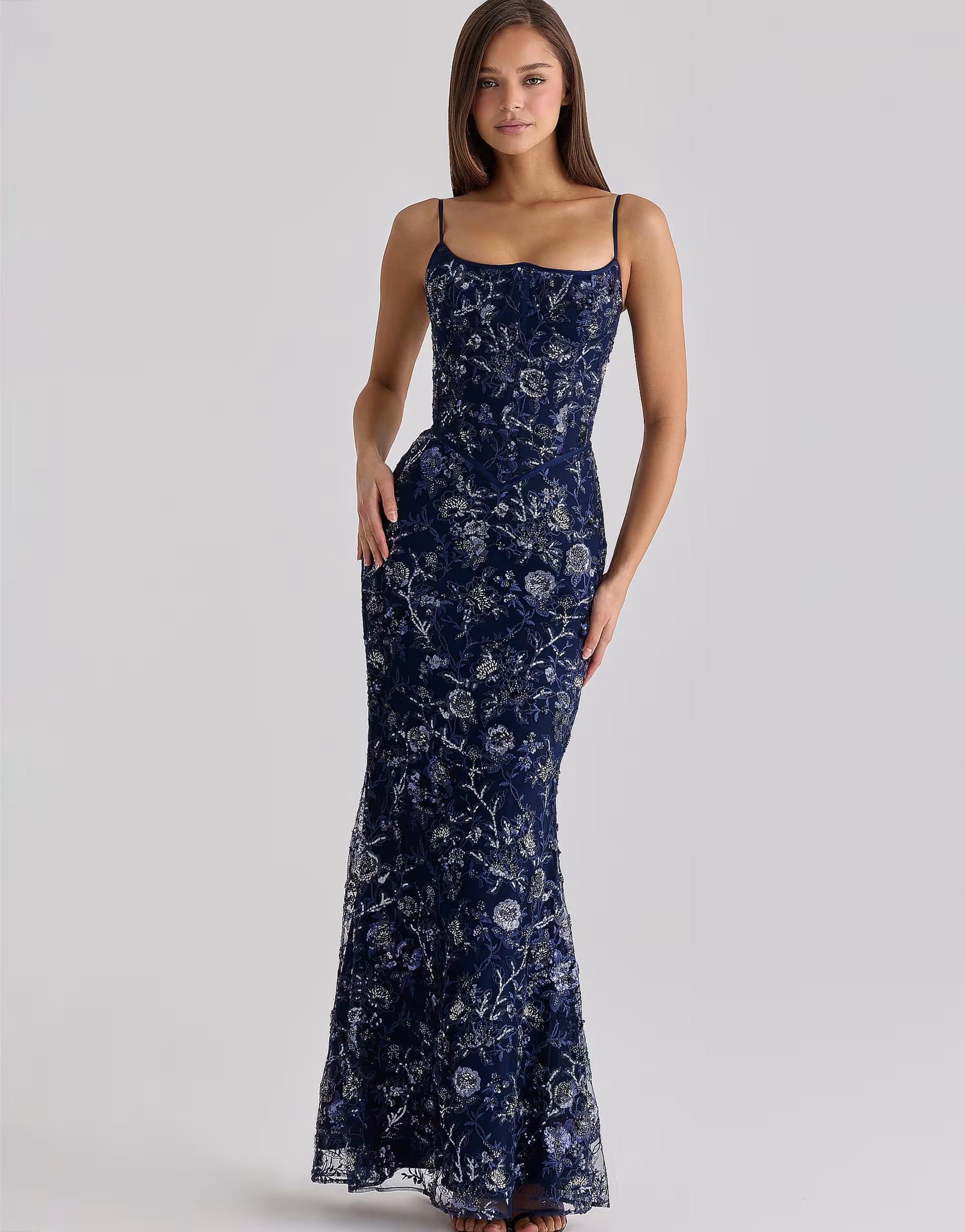ASOS House of CB Navy Embellished Corset Maxi Dress