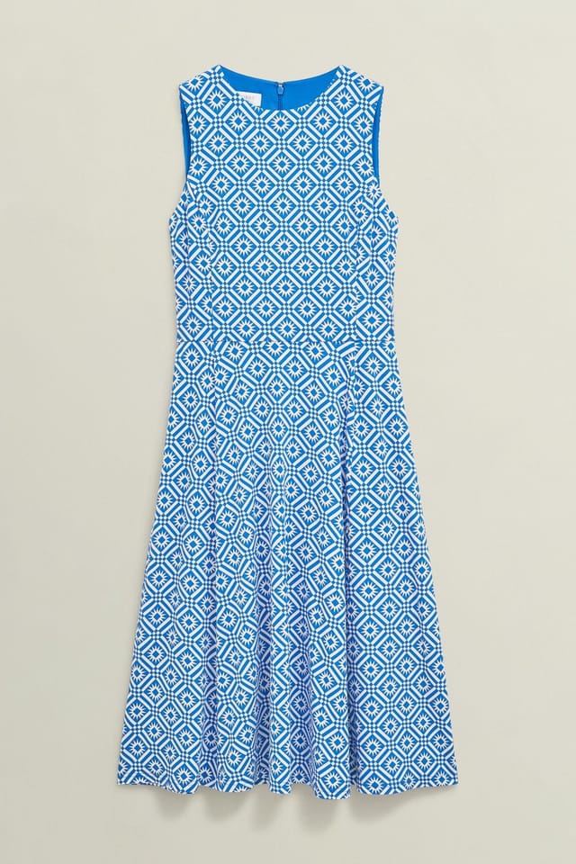 Hobbs London Hobbs London Women's Lisa Geometric Print Jersey Dress in Bright Blue - 2