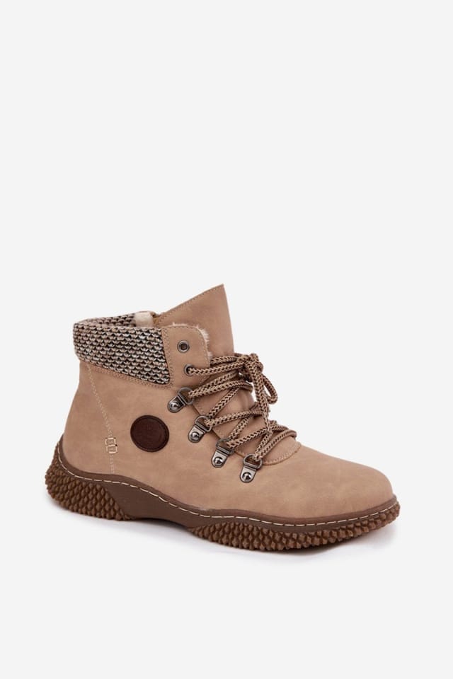 Love Lace Love Lace Women's Trapper Lace Zip Ankle Boots Fur Lined Winter Rubber Sole in Beige - 2