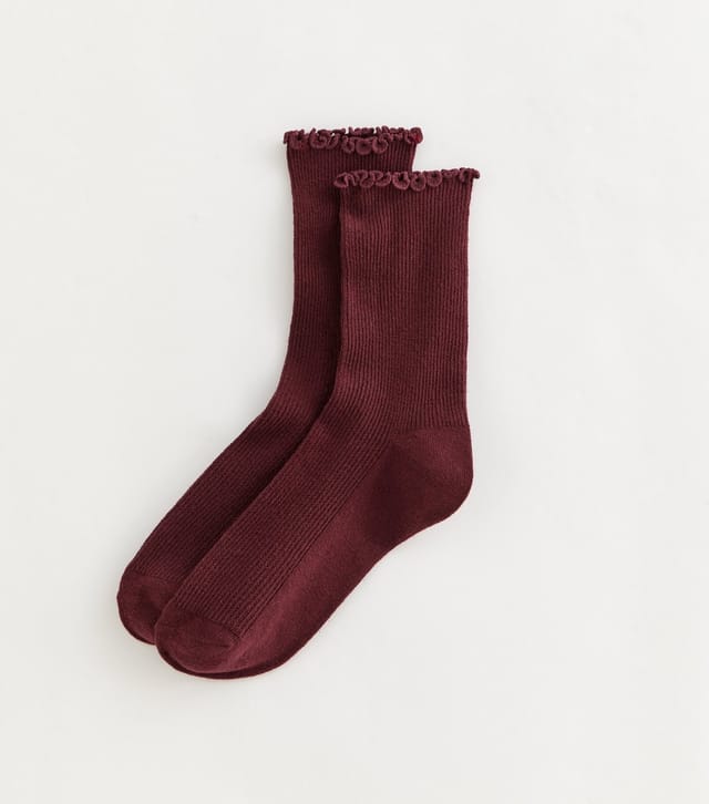 New Look Burgundy Ribbed Frilly Trimmed Socks New Look - 2