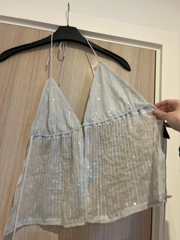 Bershka Light Blue Sequin Halter Top