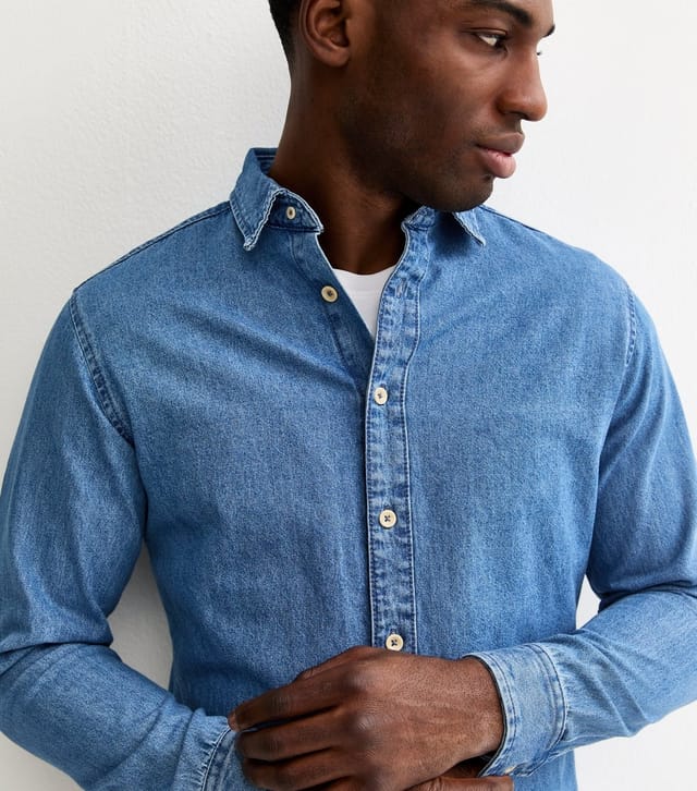 jack & jones Men's Jack and Jones Mid Blue Wash Denim Shirt Jack & Jones New Look - 3