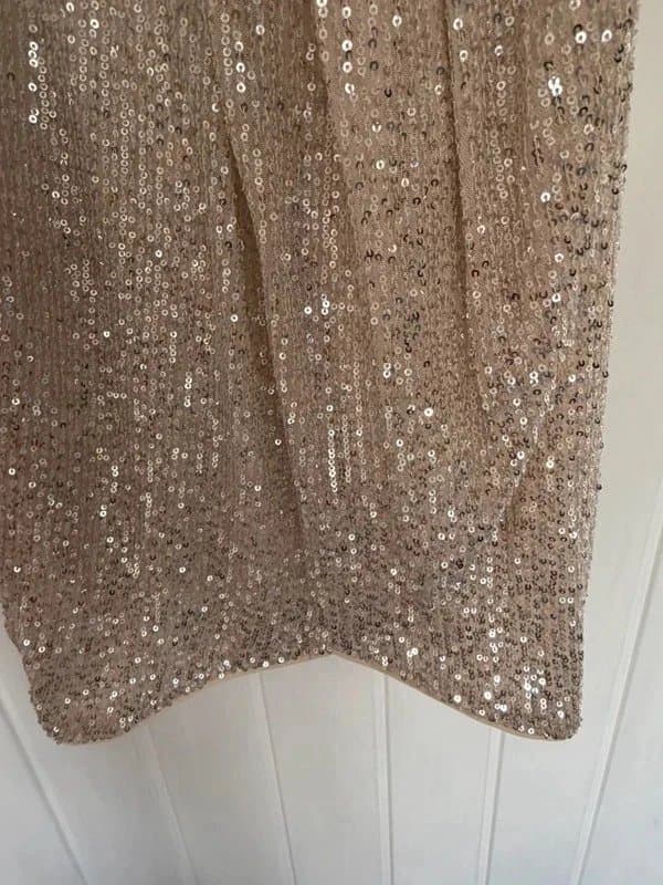 Lipsy Lipsy sparkle beige/cream sequin mini halter neck  dress 16