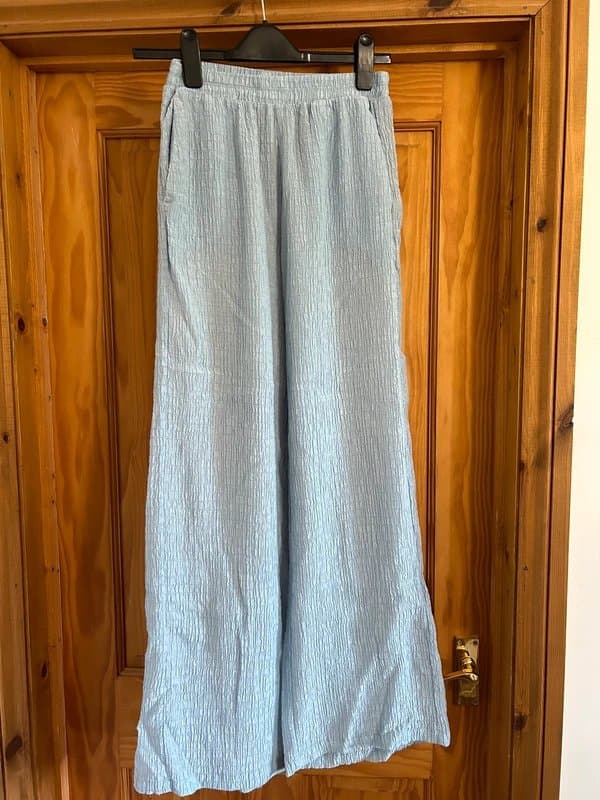 Bershka Bershka baby blue wide leg beach trousers