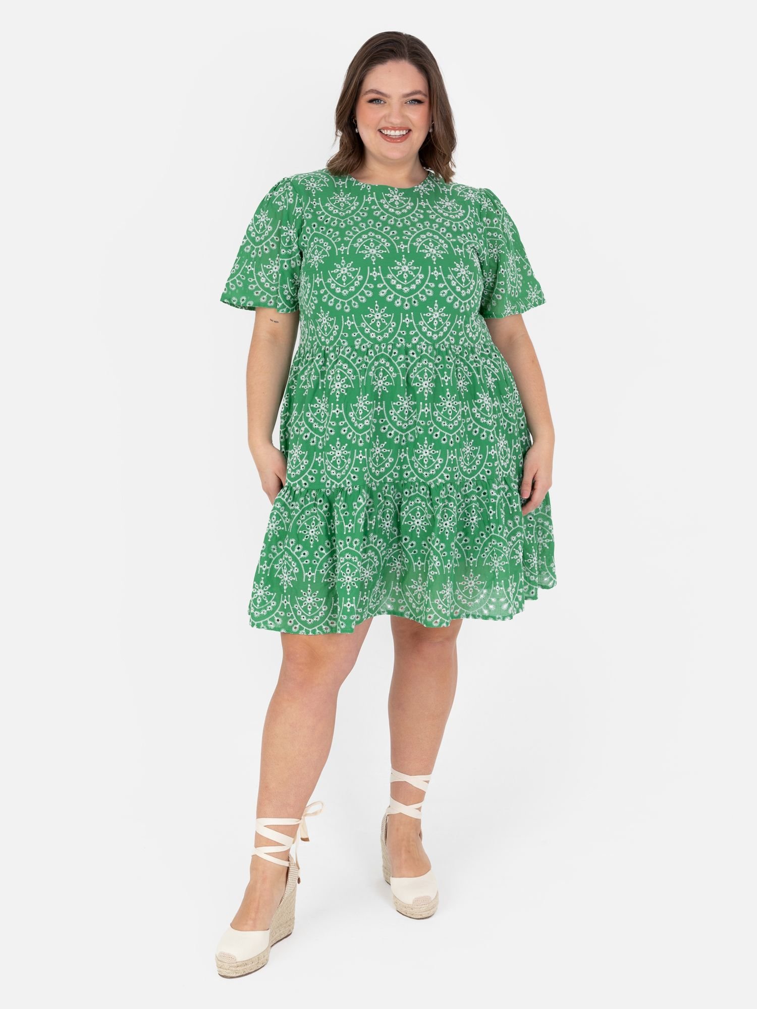 Lovedrobe Lovedrobe Women's Angel Sleeve Tie Back Smock Mini Dress in Green - 2