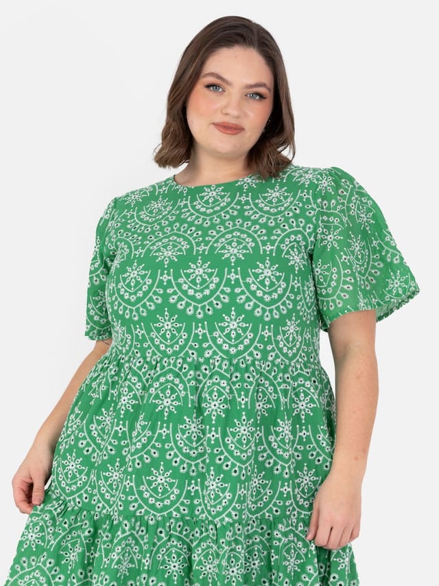 Lovedrobe Lovedrobe Women's Angel Sleeve Tie Back Smock Mini Dress in Green - 2