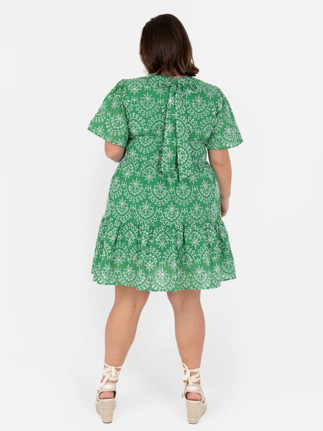 Lovedrobe Lovedrobe Women's Angel Sleeve Tie Back Smock Mini Dress in Green - 3