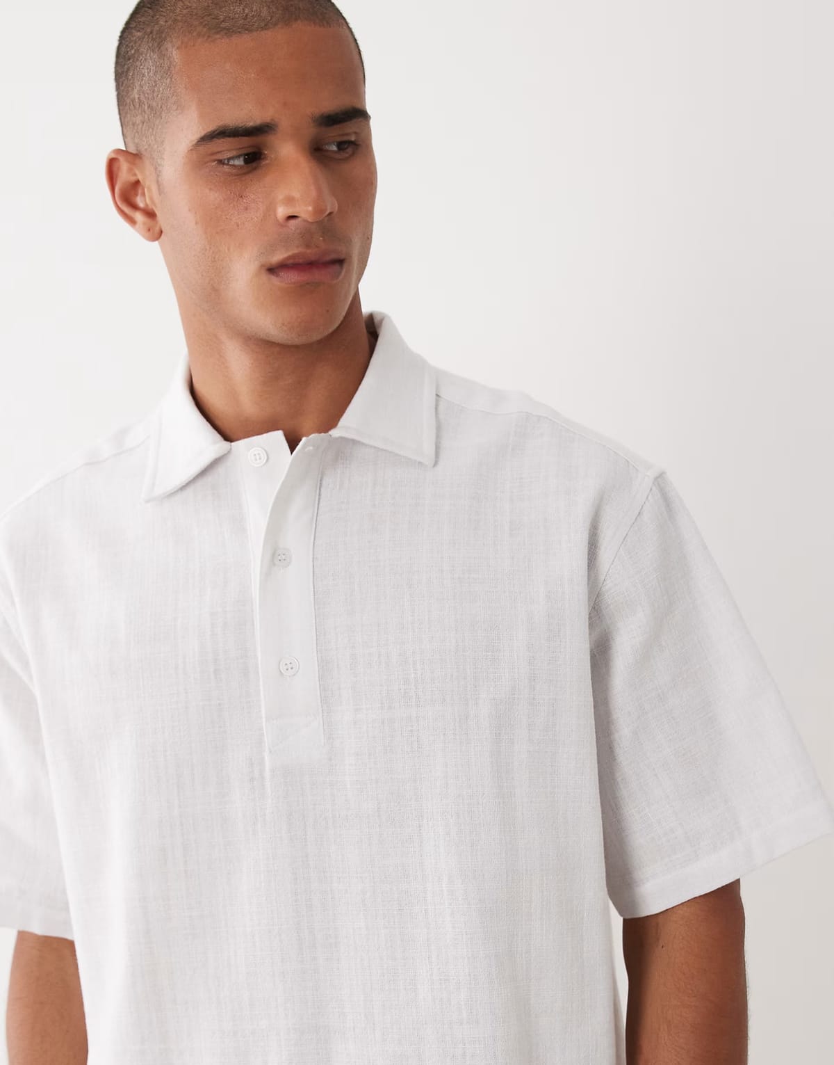 ASOS ASOS DESIGN boxy linen look rugby top in white - 1