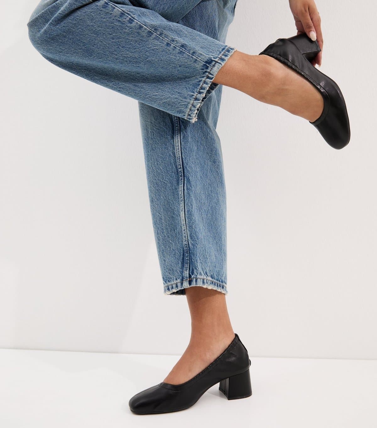 New Look Women's Black Faux Leather Elasticated Block Heel Ballet Pumps Vegan New Look