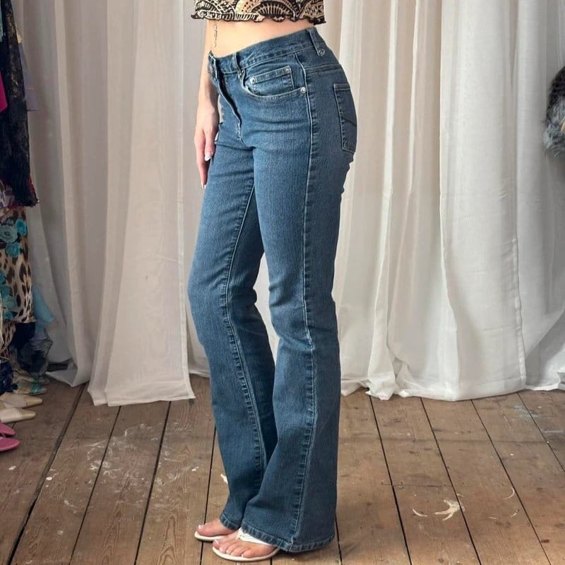 New Look Y2K low rise bootcut flare jeans dark wash denim - 1