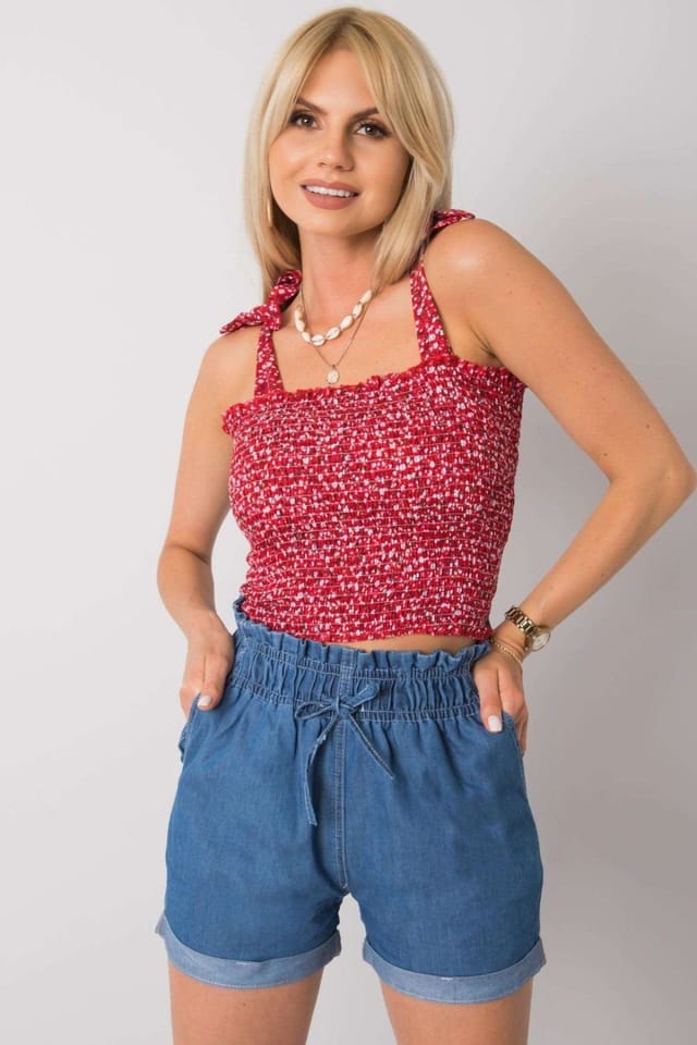 Love Lace Love Lace Women's Floral Tie Strap Short Summer Top in Red - 3