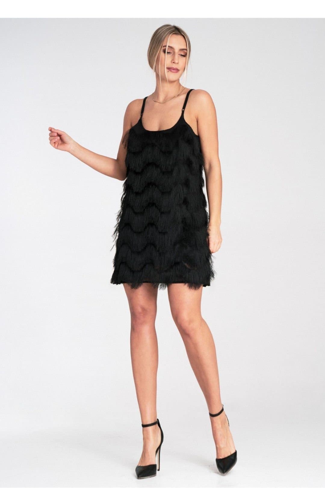 Love Lace Love Lace Women's Evening Mini Dress with Decorative Fringes in Black