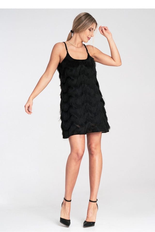 Love Lace Love Lace Women's Evening Mini Dress with Decorative Fringes in Black - 2