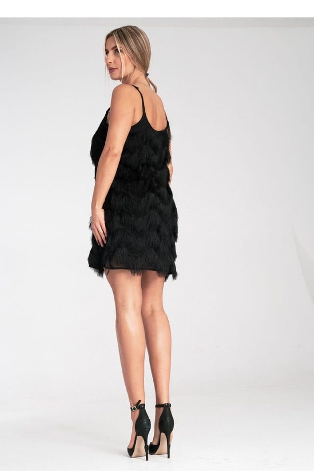 Love Lace Love Lace Women's Evening Mini Dress with Decorative Fringes in Black - 3